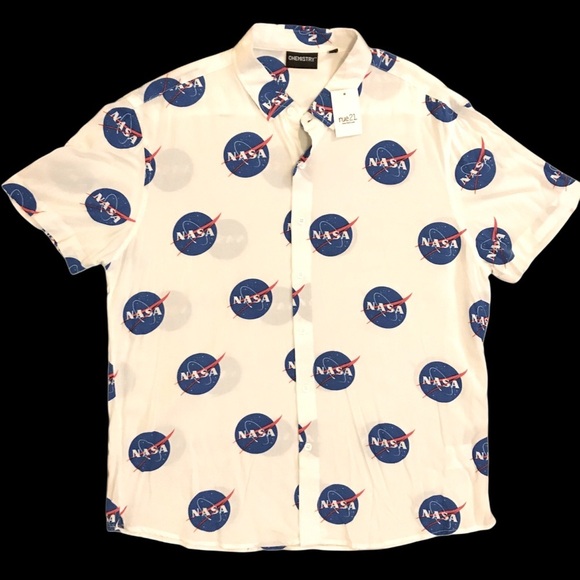 NWT NASA Chemistry white button down shirt LG short sleeve all over print logo - Picture 6 of 9